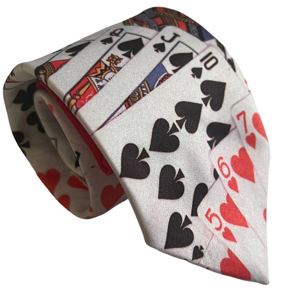Ralph Marlin Vintage Red White Poker Playing Cards Novelty Neck Tie